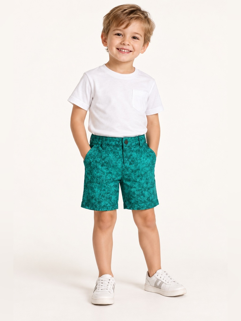 Cat & Jack Boys Teal Green Patterned Chino Shorts Size 4T NWT